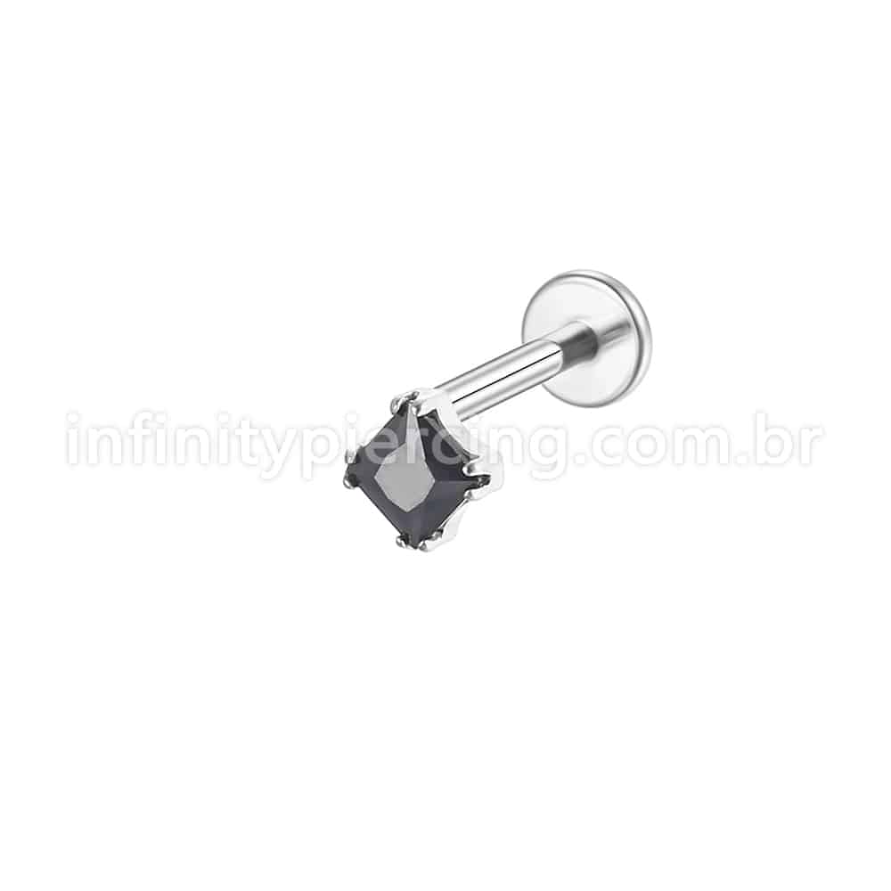 Piercing Labret Aço Cirúrgico Zircônia Quadrada
