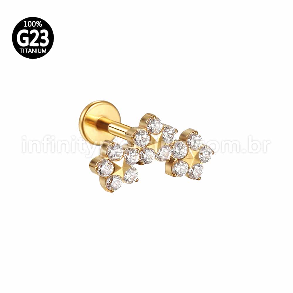 Piercing Labret Titânio Flores Zircônia Cravejada