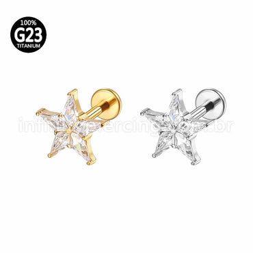 Piercing Labret Titânio Rosca Interna Estrela