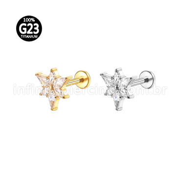 Piercing Labret Titânio Flor Zircônia Cravejada