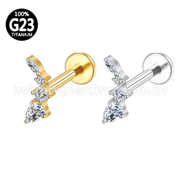 Piercing Labret Titânio Curvo Zircônia Cravejada