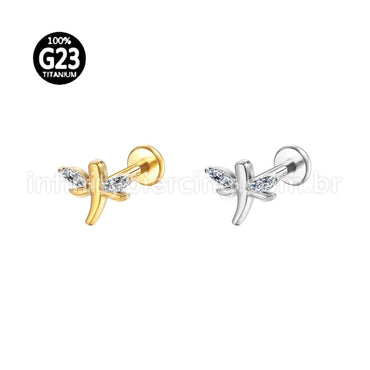 Piercing Labret Titânio Libélula Zircônia