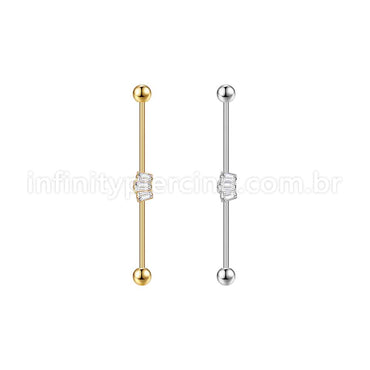 Piercing Transversal Aço Cirurgico Zircônia Coroa