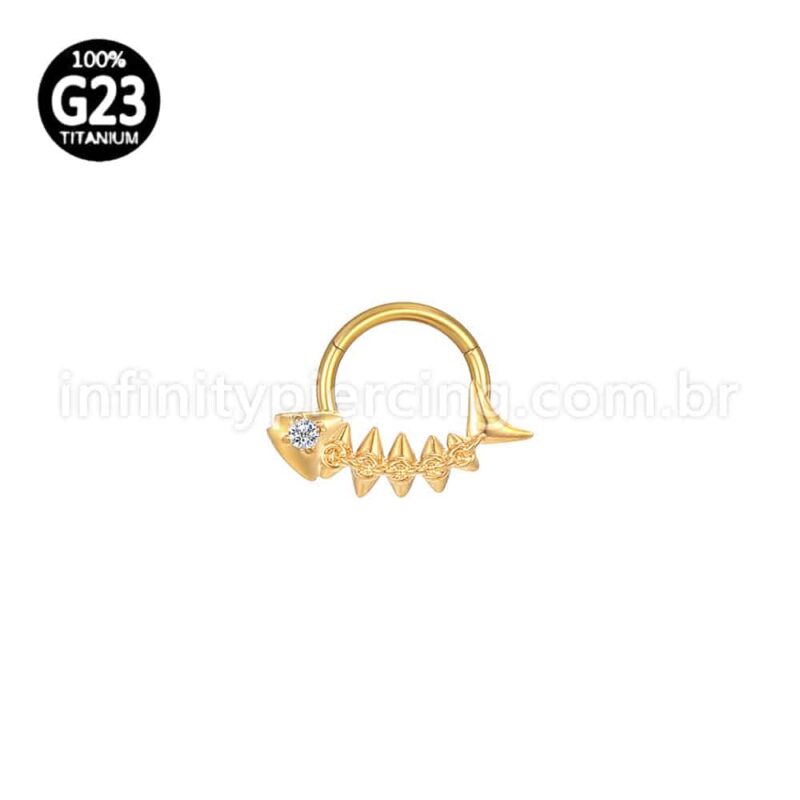 Piercing Argola Titânio Segmento Articulado Peixe Zircônias Cravejadas