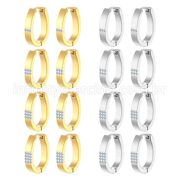 Argola Aço Inoxidável Oval Linhas Strass