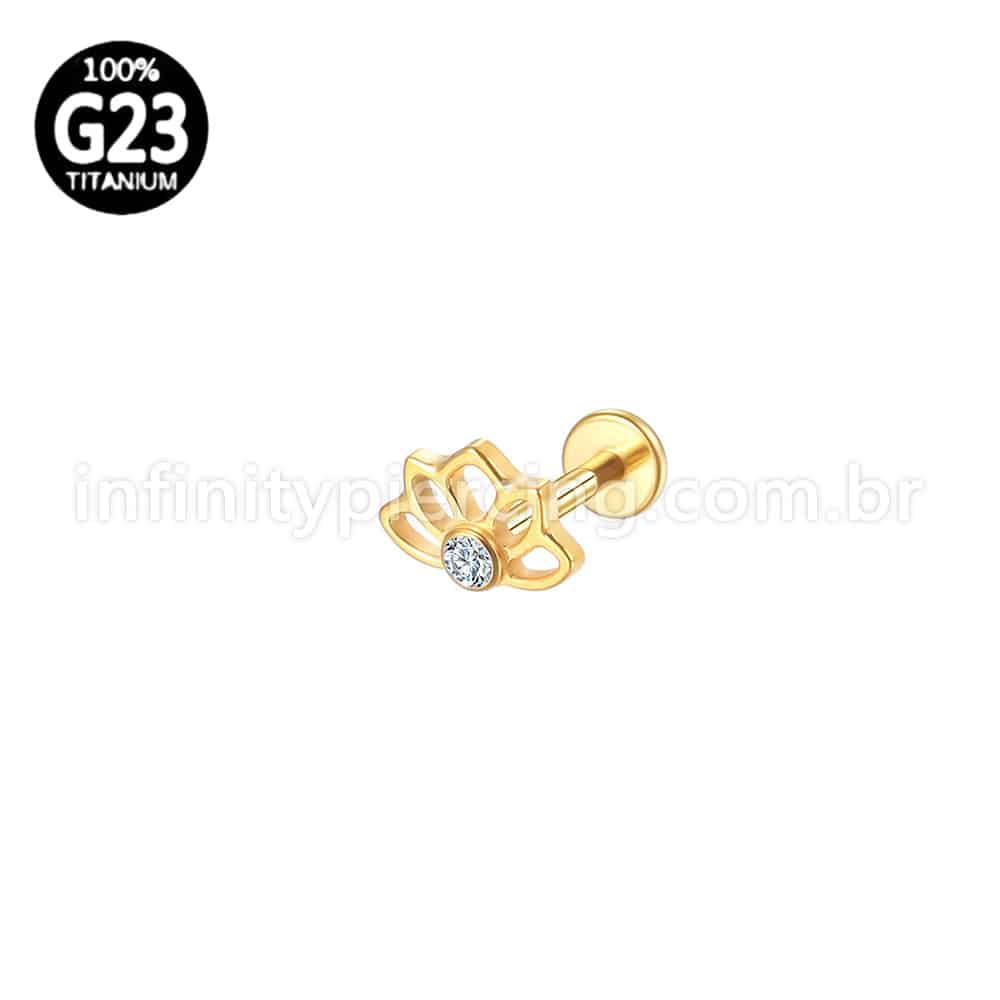 Piercing Labret Titânio Flor De Lotus Zircônia