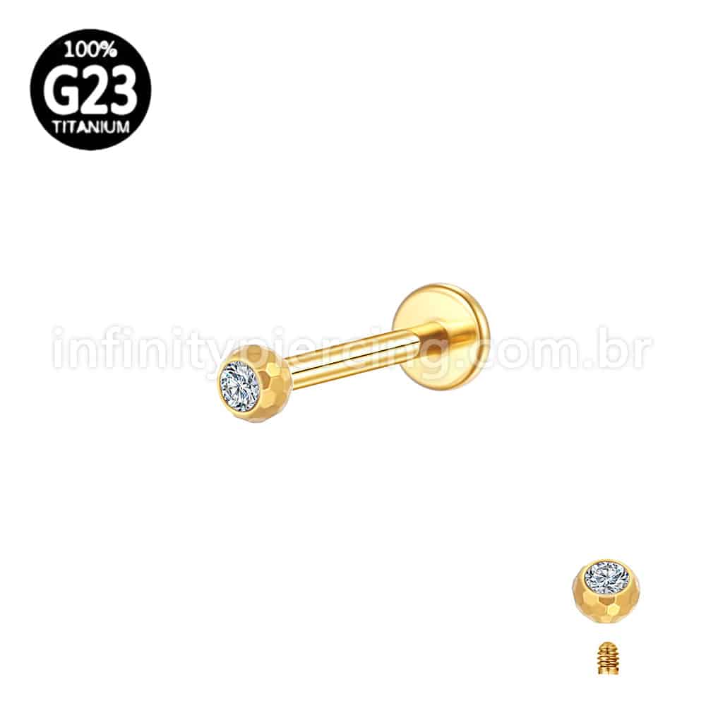 Piercing Labret Titânio Lapidada Com Zircônia Cravada Rosca Externa