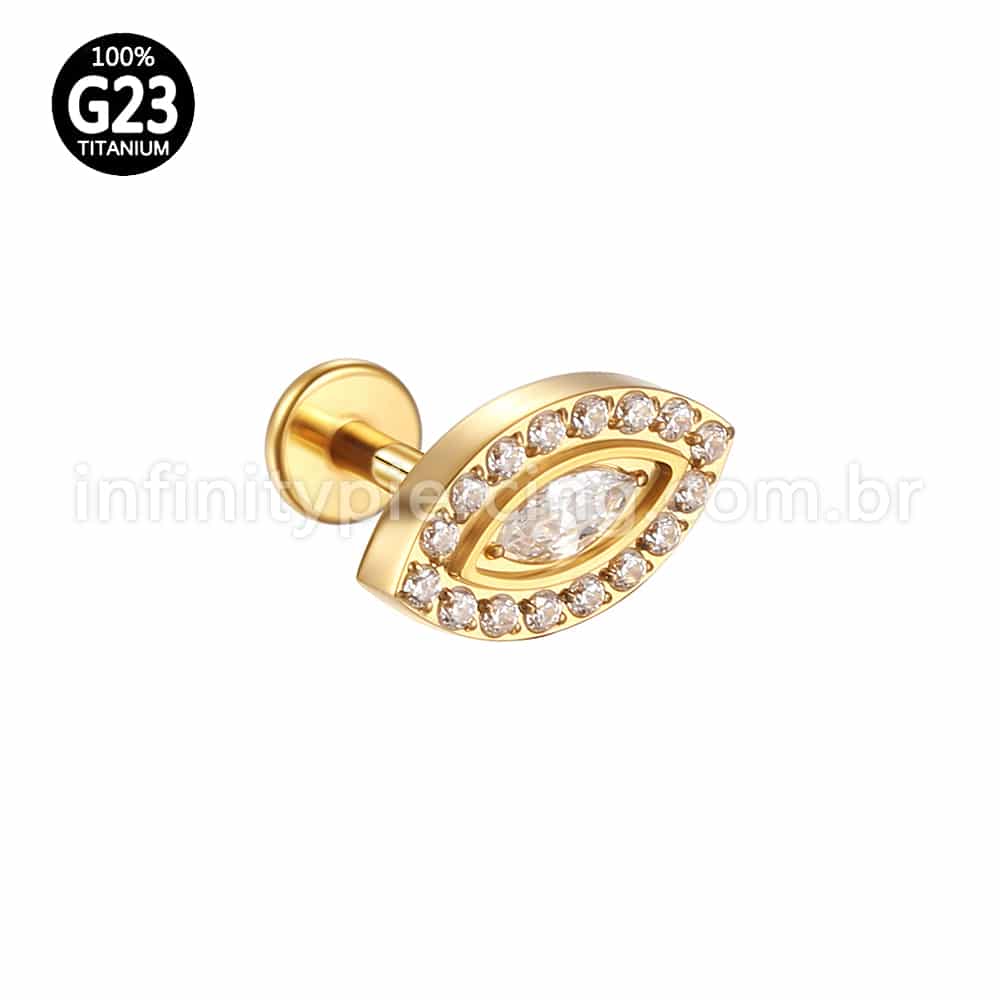 Piercing Labret Titânio Olho Grego Zircônias Cravejadas