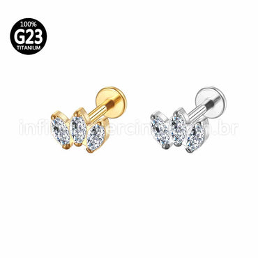Piercing Labret Titânio 3 Zircônias