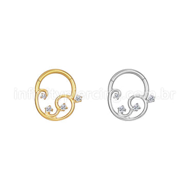 Piercing Argola Aço Cirúrgico Detalhes Com Zircônia Cravejada