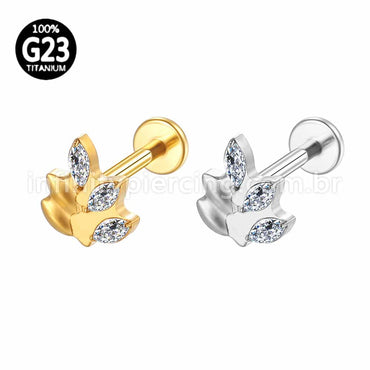 Piercing Labret Titânio Folha 3 Zircônias