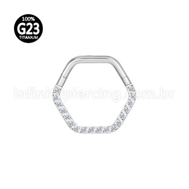 Piercing Argola Titânio Hexagonal Zircônia Cravejada