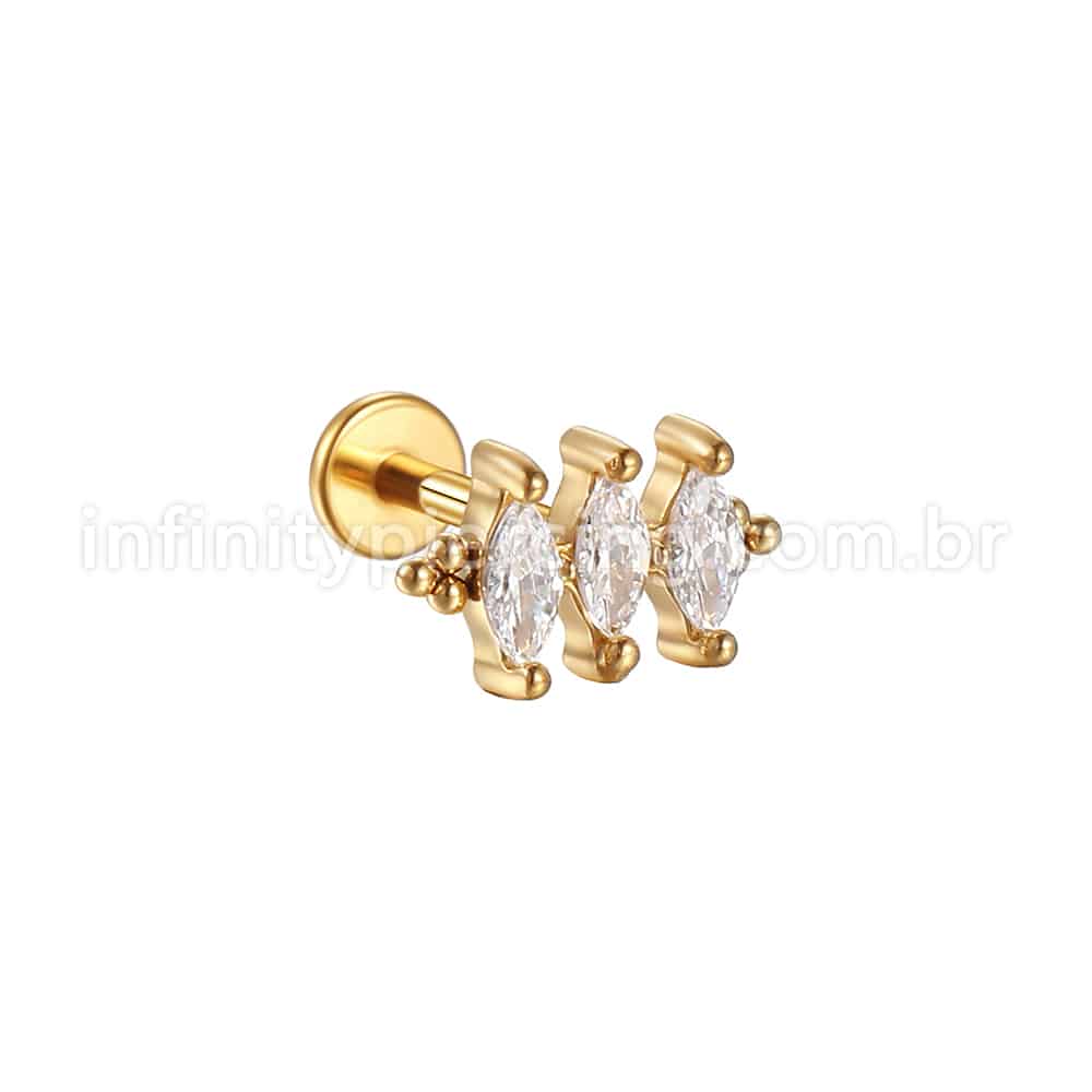 Piercing Labret Aço Cirúrgico 3 Zircônia Cravejada