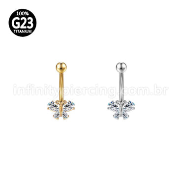 Piercing Banana Titânio Borboleta Zircônia