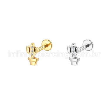 Piercing Labret Aço Cirúrgico Cacto Com Zircônia