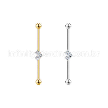 Piercing Transversal Aço Cirúrgico Coração Zircônia