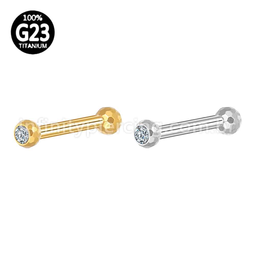 Piercing Barbell Titânio Lapidada Com Zircônia Cravada Rosca Externa