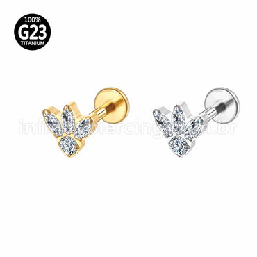 Piercing Labret Rosca Interna Titânio Zircônia Folhas