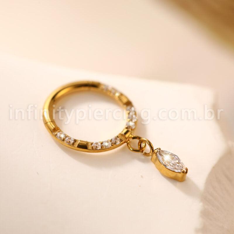 Piercing Argola Titânio Zircônia Frontal Pingente Oval Com Pontas