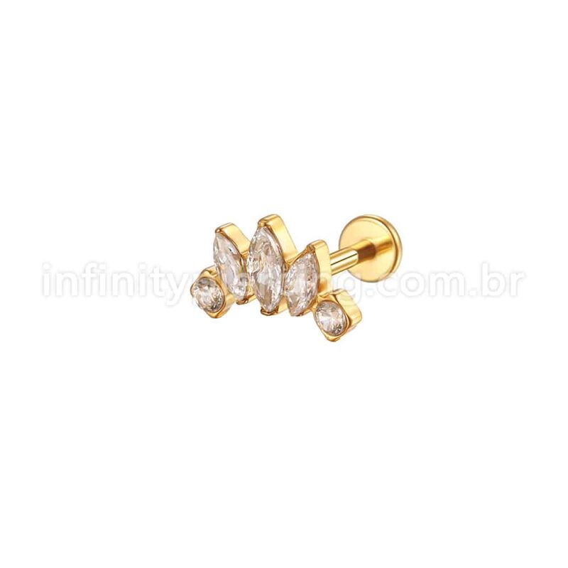 Piercing Labret Aço Cirúrgico Detalhes 5 Zircônias
