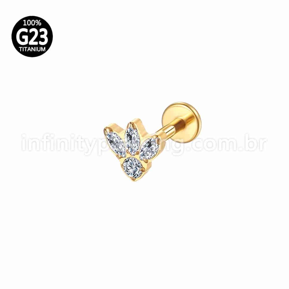 Piercing Labret Rosca Interna Titânio Zircônia Folhas