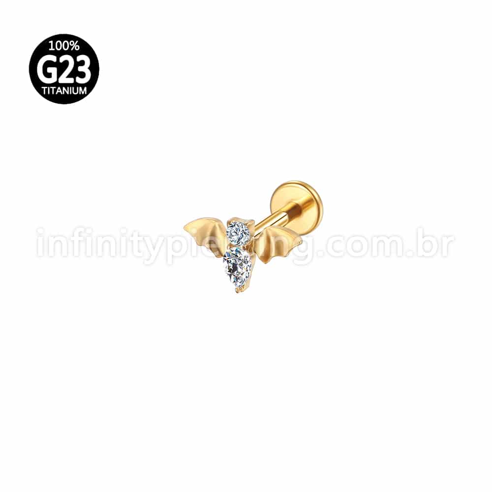 Piercing Labret Titânio Morcego Zircônia
