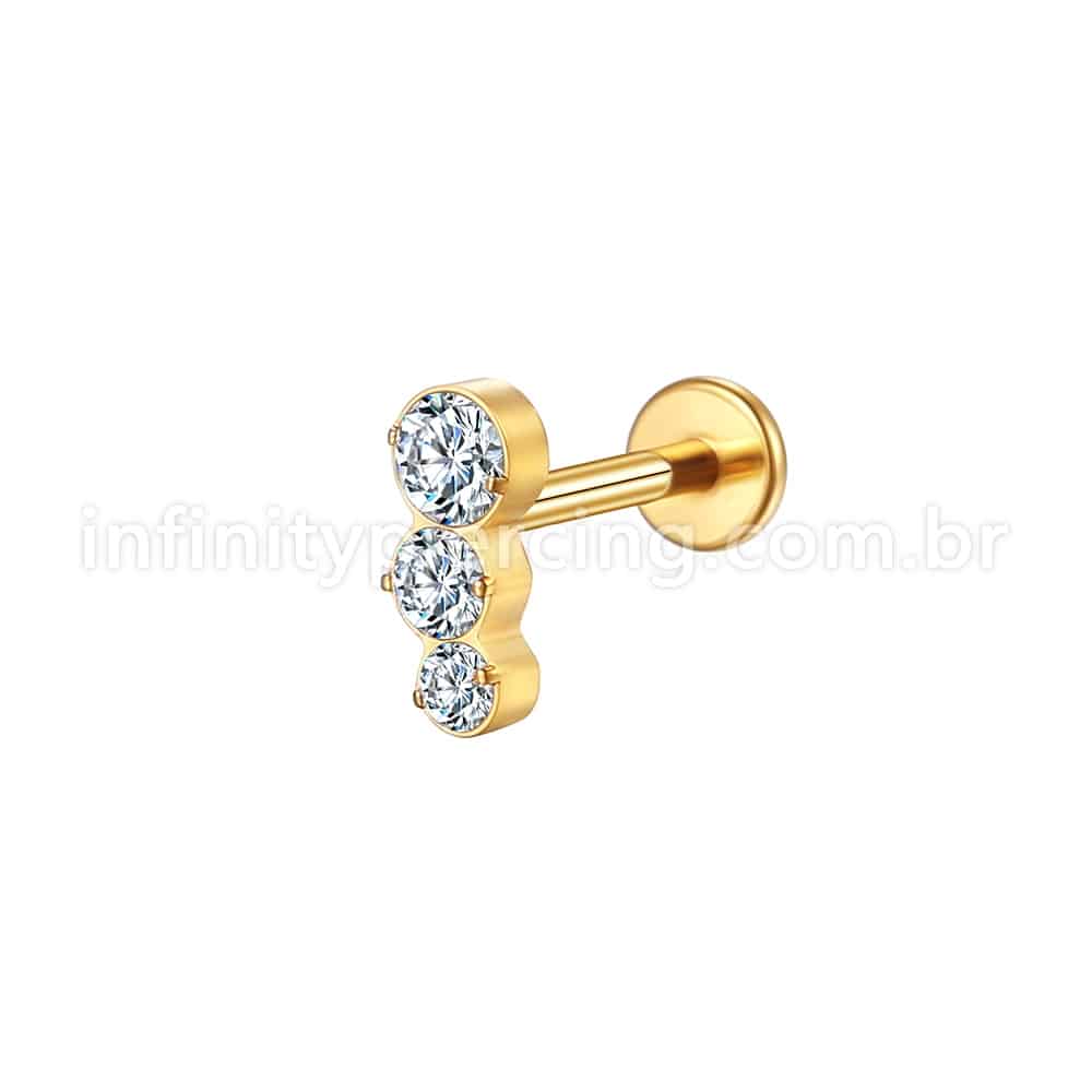 Piercing Labret Aço Cirúrgico Degrade 3 Zircônias