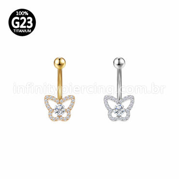 Piercing Banana Titânio Borboleta Zircônia Cravejada