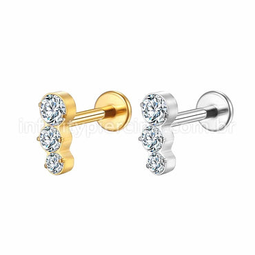 Piercing Labret Aço Cirúrgico Degrade 3 Zircônias