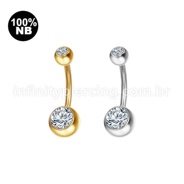 Piercing Banana Nióbio 2 Pedras Zircônia Rosca Externa