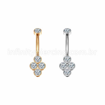 Piercing Banana Aço Cirúrgico 5 Zircônias Cravada