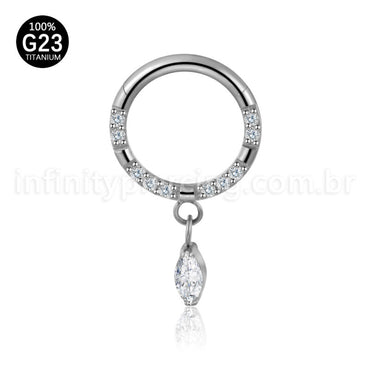 Piercing Argola Titânio Zircônia Frontal Pingente Oval Com Pontas