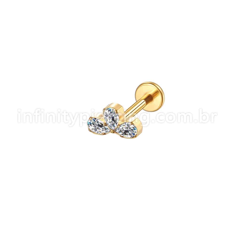 Piercing Labret Aço Cirúrgico 3 Folhas Zircônias