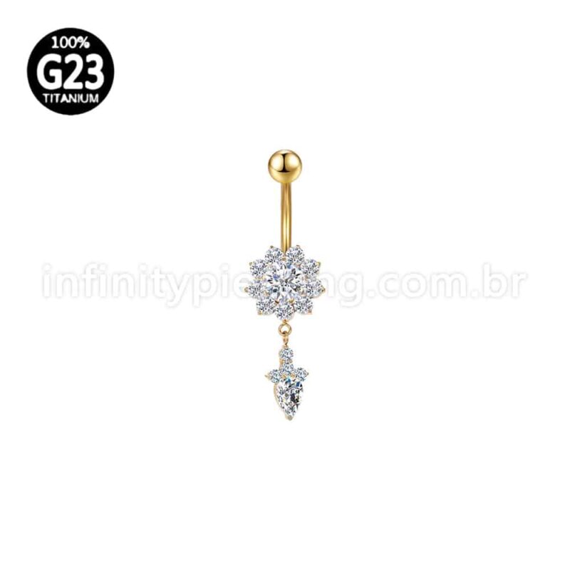 Piercing Banana Titânio Flor Zircônia Com Pingente