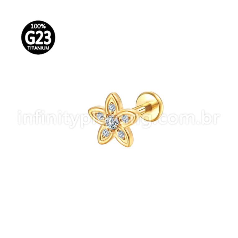 Piercing Labret Titânio Flor Zircônia