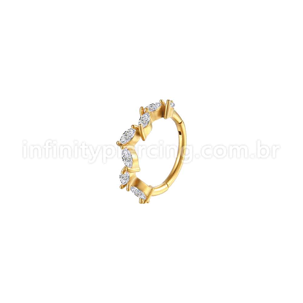 Piercing Argola Aço Cirúrgico Segmento Articulado Losango Zircônias Cravejadas