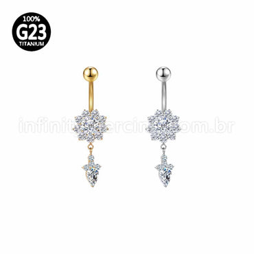 Piercing Banana Titânio Flor Zircônia Com Pingente