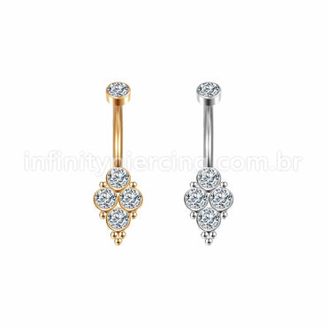 Piercing Banana Aço Cirúrgico Indiano 4 Zircônias Cravada