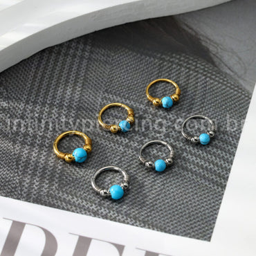 Piercing Argola Titânio Detalhada Com Pedra Opala