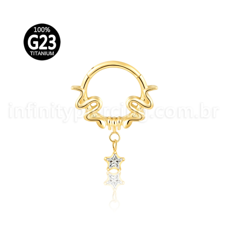 Piercing Argola Titânio Detalhada Com Pingente Estrela