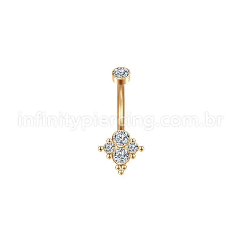 Piercing Banana Aço Cirúrgico Indiano 5 Zircônias Cravada