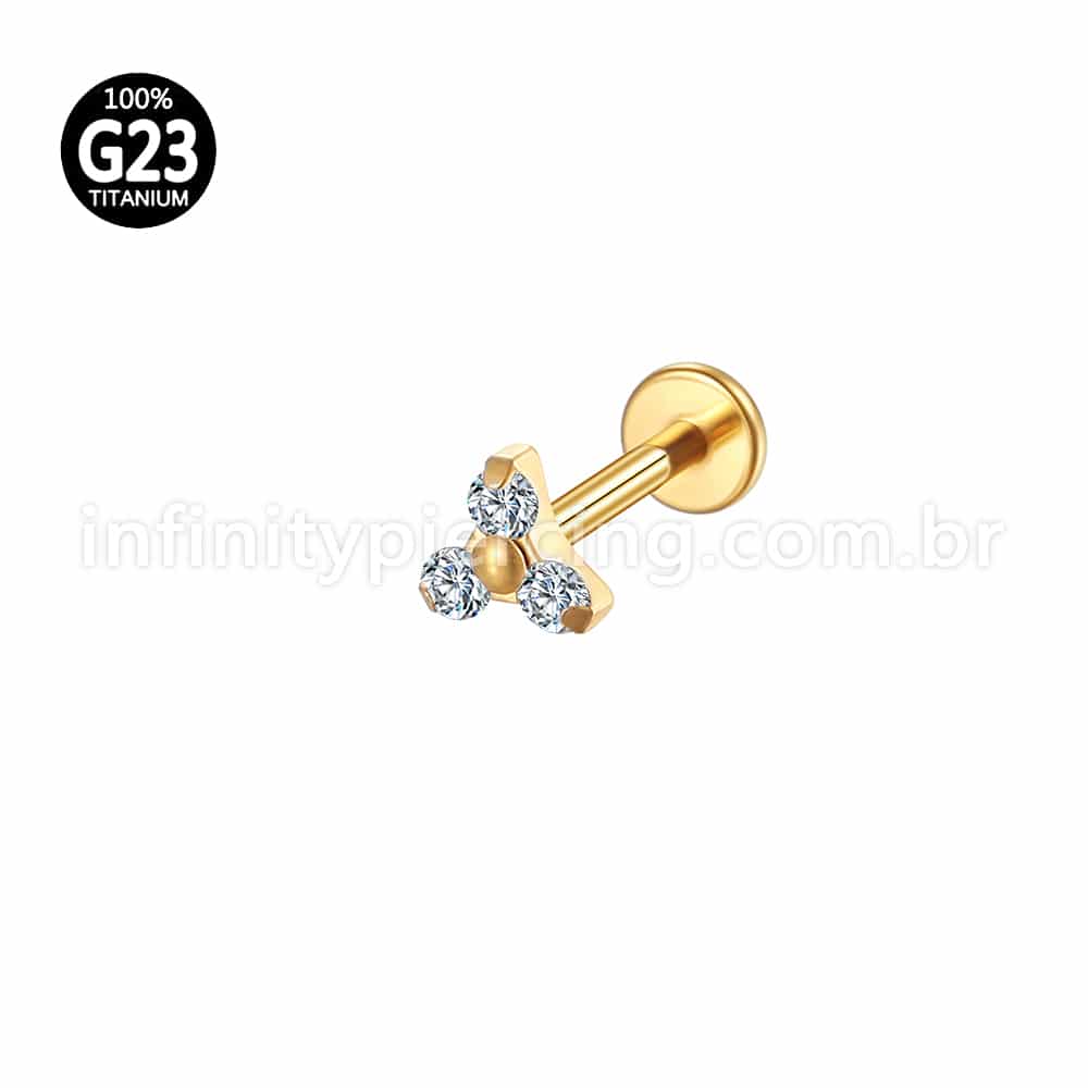 Piercing Labret Titânio Trinity Zircônia Cravejada