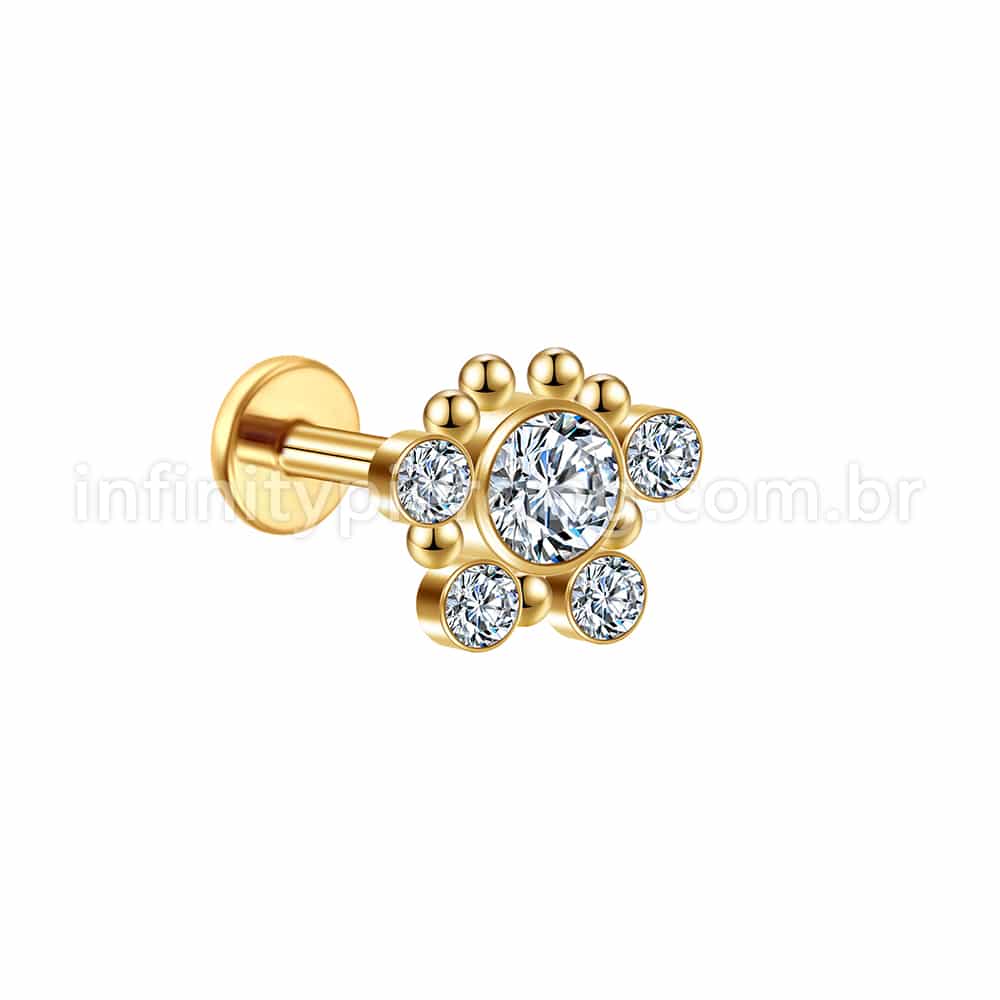 Piercing Labret Aço Cirúrgico Indiano Zircônia