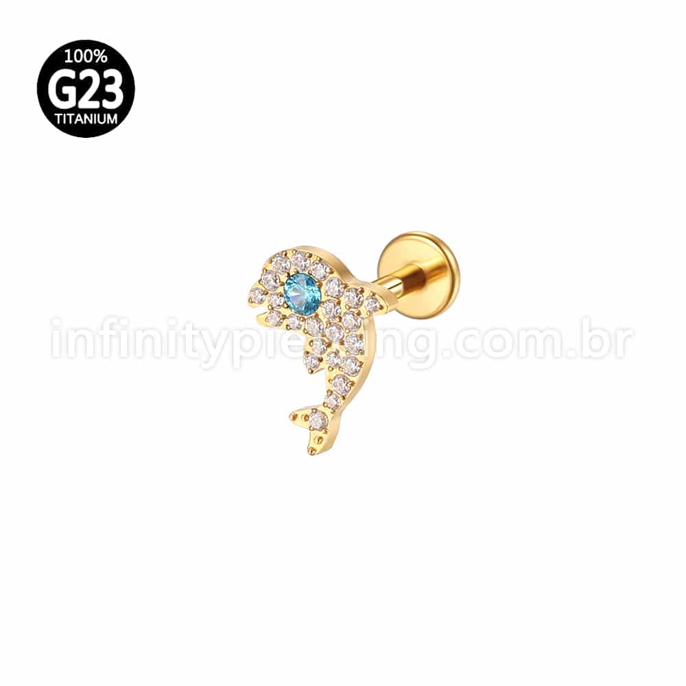 Piercing Labret Titânio Golfinho Zircônia
