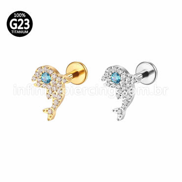 Piercing Labret Titânio Golfinho Zircônia