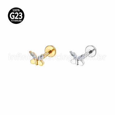 Piercing Labret Titânio Borboleta Zircônia