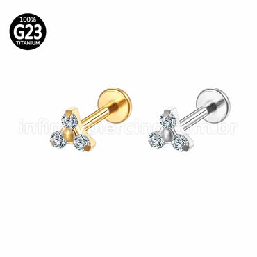 Piercing Labret Titânio Trinity Zircônia Cravejada