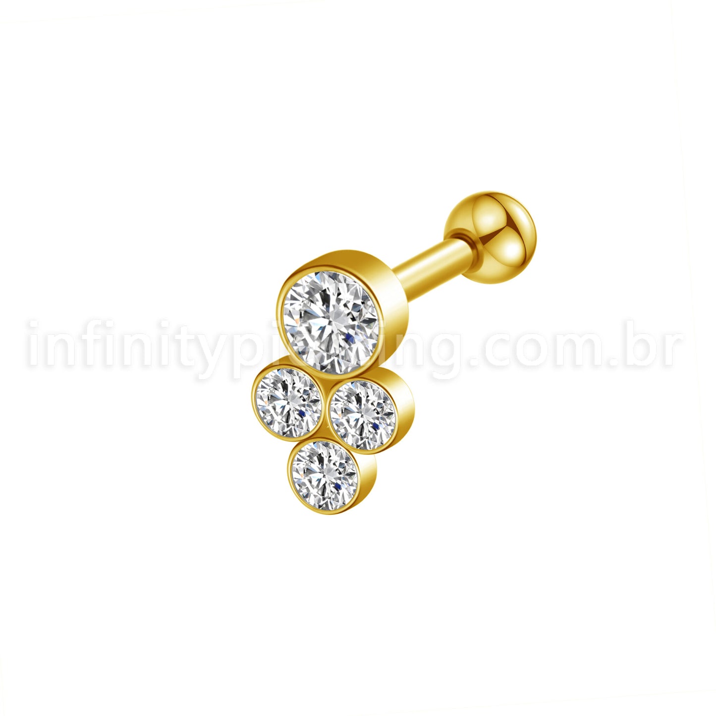 Piercing Minibarbell Aço Cirúrgico 4 Zircônias