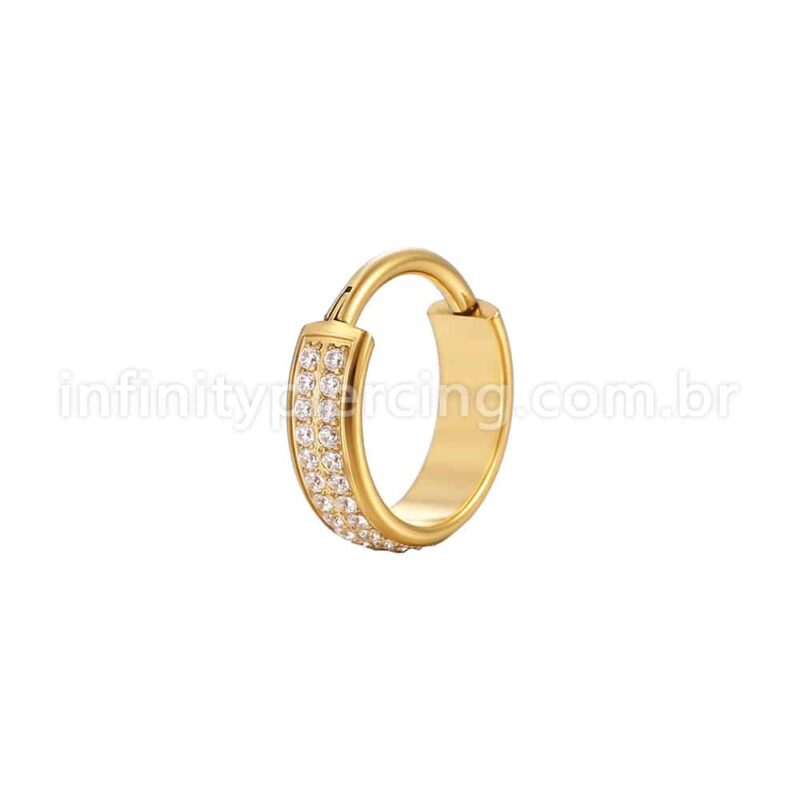 Piercing Argola Aço Cirúrgico Segmento Articulado 2 Fileiras Zircônia Cravejada