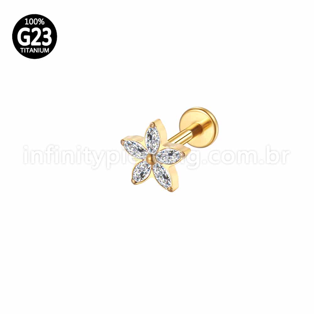 Piercing Labret Titânio Flor Zircônia Cravejada